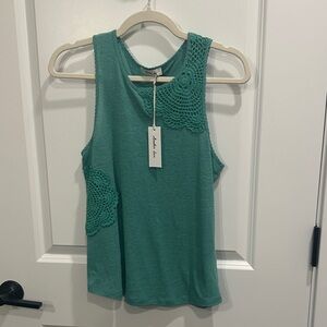 Another Love Green Tank Top with Crochet Details